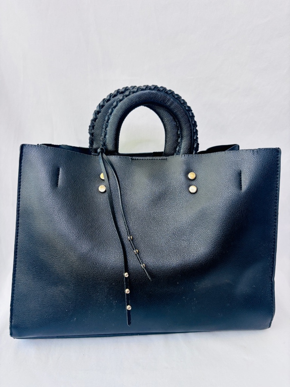 Tabitha Webb Classic Black Tote Handbag with‎ Braided Handles NWOT